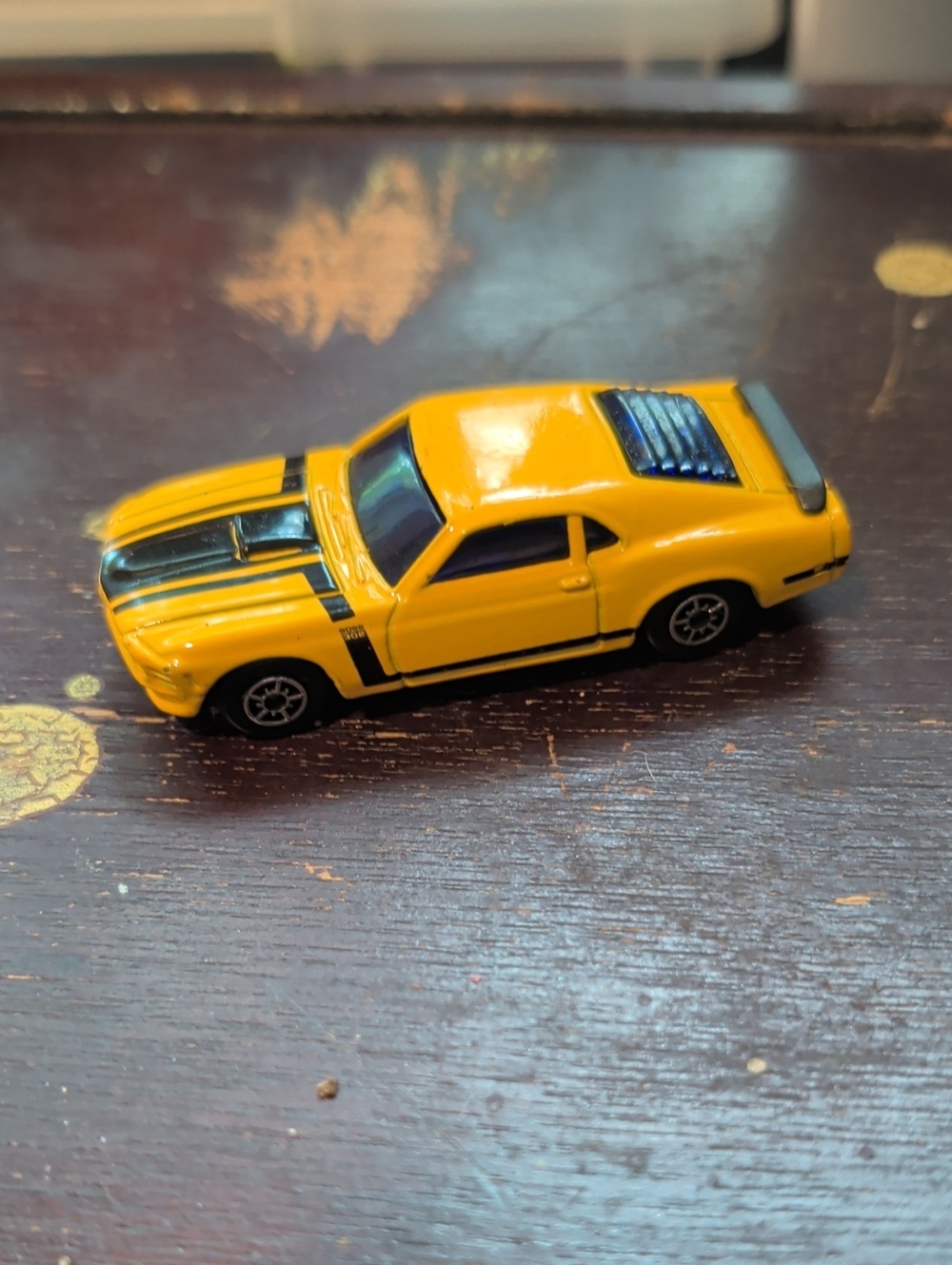 Yellow Toy Muscle Car for Kids - Black Stripes Boss Mustang
